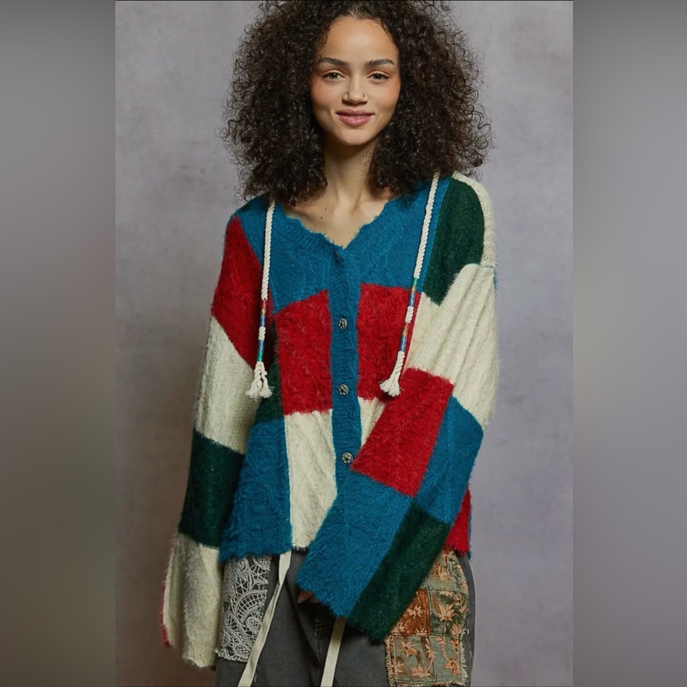 284 - Pol Multicolor Patchwork Cardigan - image 1